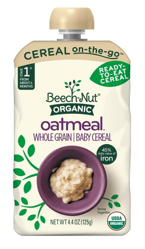 slide 1 of 1, Beech-Nut Organic Oatmeal Whole Grain Baby Cereal On-The-Go, 4.4 oz