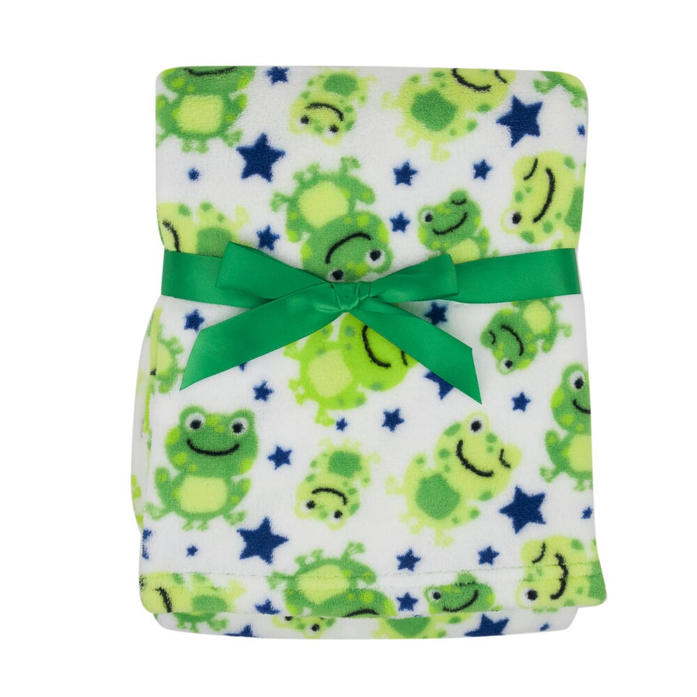slide 3 of 4, Cutie Pie Frog Print Plush Baby Blanket - Green, 1 ct