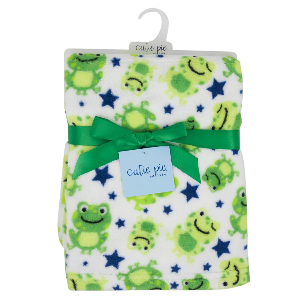 slide 1 of 4, Cutie Pie Frog Print Plush Baby Blanket - Green, 1 ct