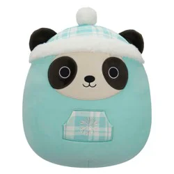 Squishmallows Black and White Panda in Mint Snowsuit