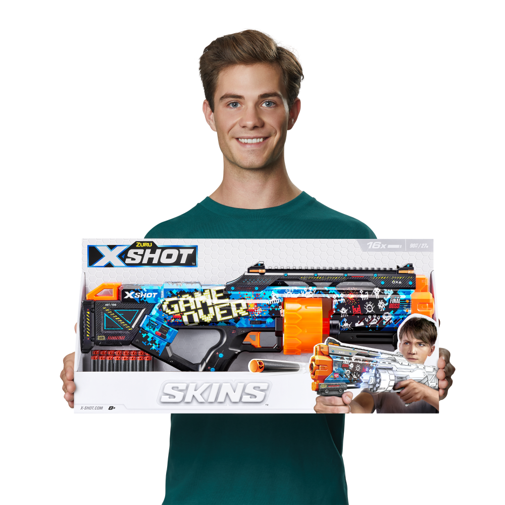 slide 4 of 5, Zuru X-Shot Skins Last Stand Game Over Dart Blaster, 16 ct