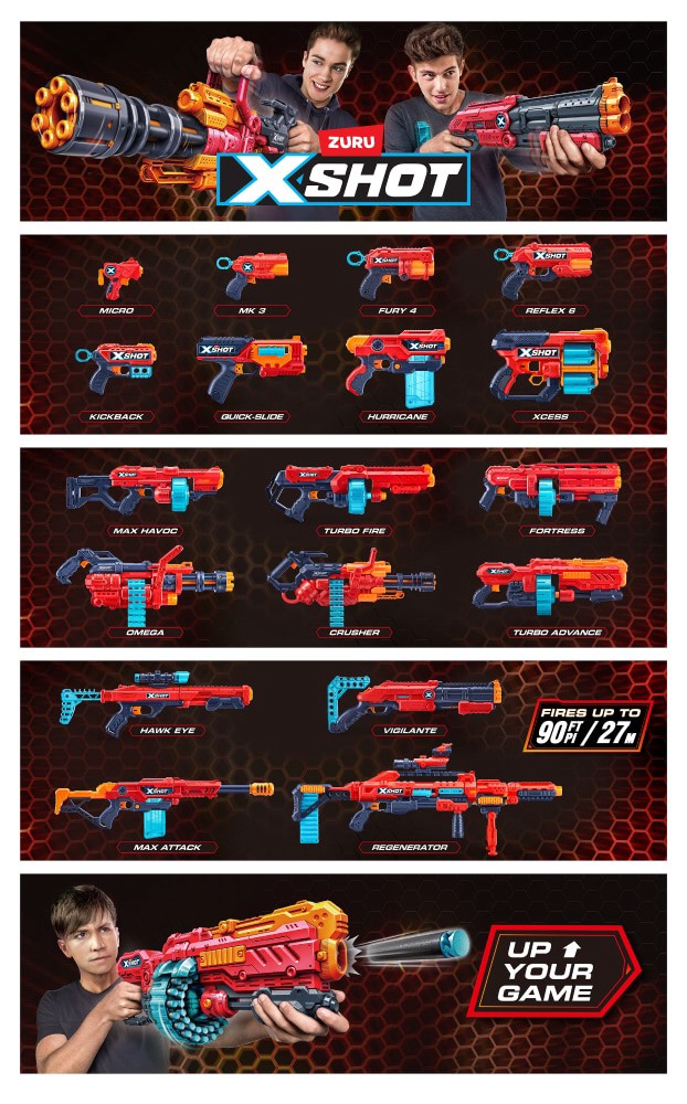 slide 4 of 4, Zuru X-Shot 2X Kickback Foam Dart Blaster Combo Pack (8 Darts, 6 Cans), 8+, 1 ct
