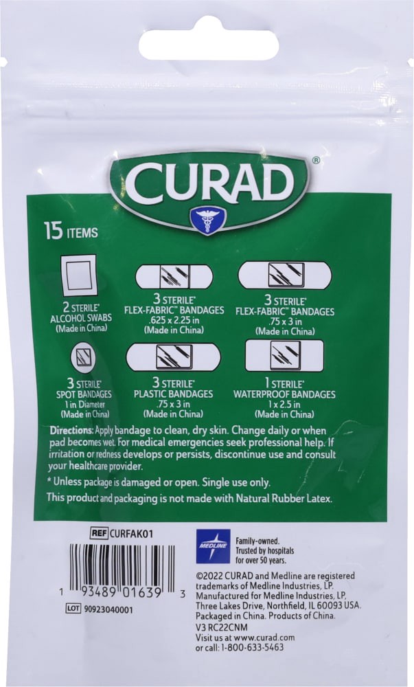 slide 2 of 2, Curad First Aid Portable Pack 15 ea, 15 ct
