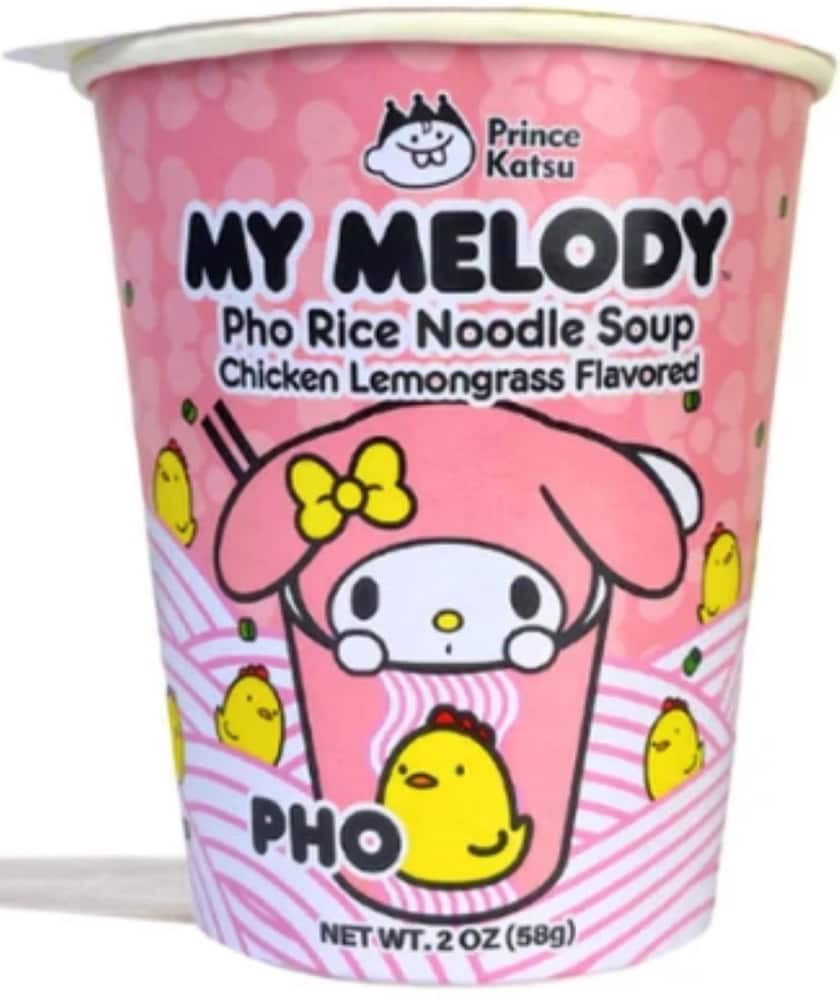 slide 1 of 1, A-Sha Prince Katsu Hello Kitty My Melody™ Pho Chicken Lemongrass Flavored Rice Noodle Soup, 2 oz