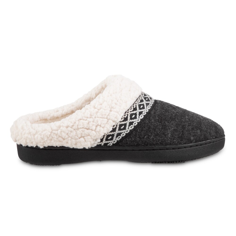 slide 2 of 2, Isotoner Heathered Knit Black Hoodback Women's Slippers, 6/7