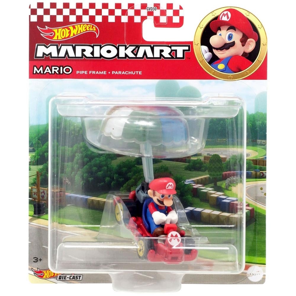 slide 1 of 1, Hot Wheels 1:64 Mario Kart - Mario In Pipe Frame With Parachute Die Cast, 1 ct
