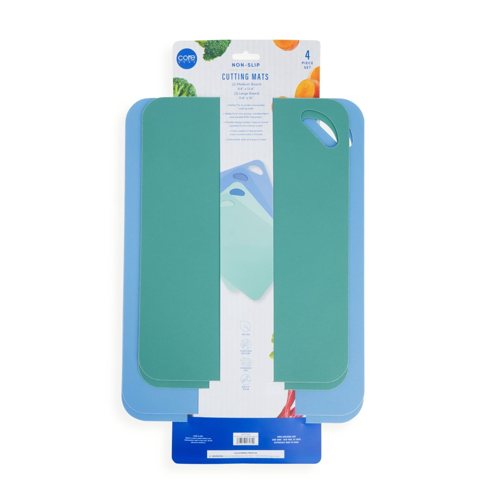 slide 2 of 2, Core Home Non Slip Cutting Mats Medium/Large Green/Blue, 4 ct