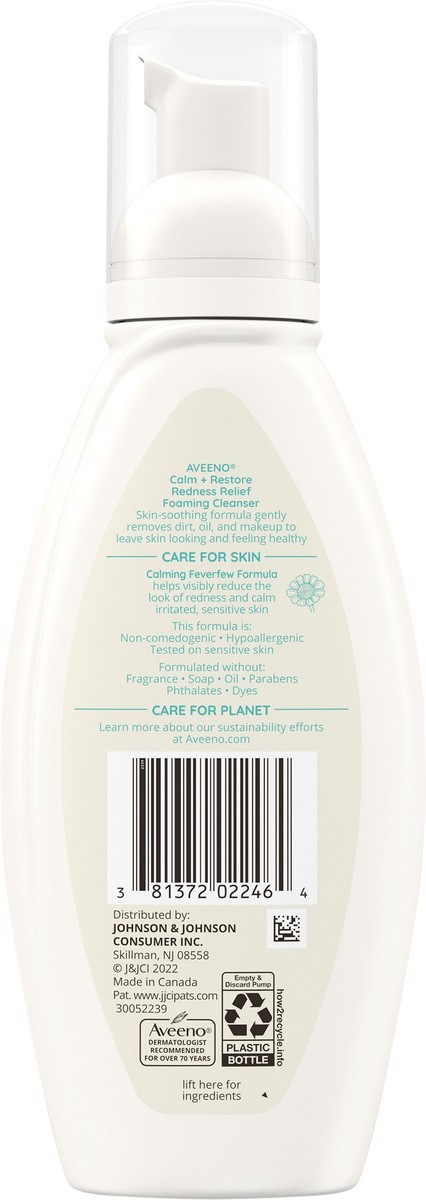 slide 6 of 7, Aveeno Calm + Restore Redness Relief Foaming Cleanser, Daily Facial Cleanser With Calming Feverfew to Help Reduce the Appearance of Redness, Hypoallergenic & Fragrance-Free, 6 fl. oz, 6 fl oz