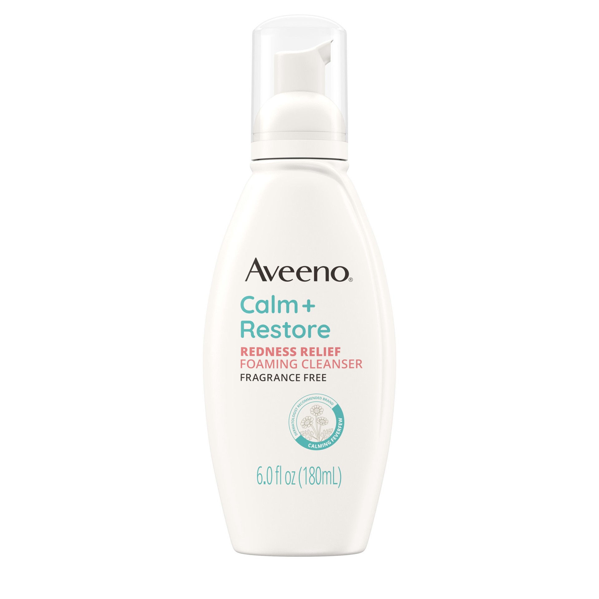 slide 1 of 7, Aveeno Calm + Restore Redness Relief Foaming Cleanser, Daily Facial Cleanser With Calming Feverfew to Help Reduce the Appearance of Redness, Hypoallergenic & Fragrance-Free, 6 fl. oz, 6 fl oz