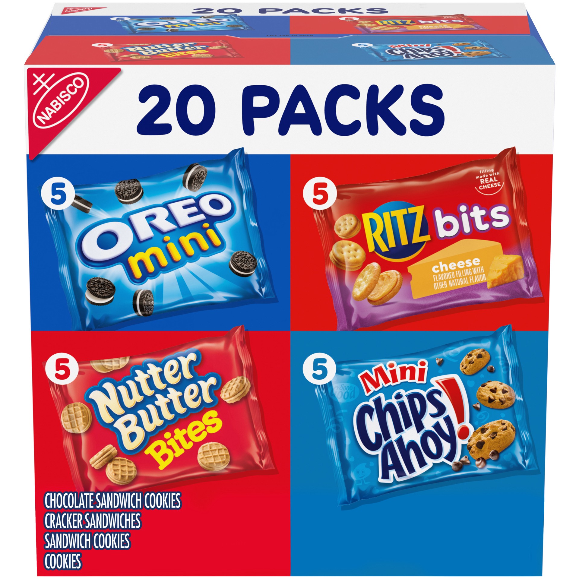 slide 1 of 9, Chips Ahoy!/Nutter Butter/Oreo/Ritz Nabisco Classic Mix Variety Pack, OREO Mini, CHIPS AHOY! Mini, Nutter Butter Bites, RITZ Bits Cheese, 20 Snack Packs, 20 oz