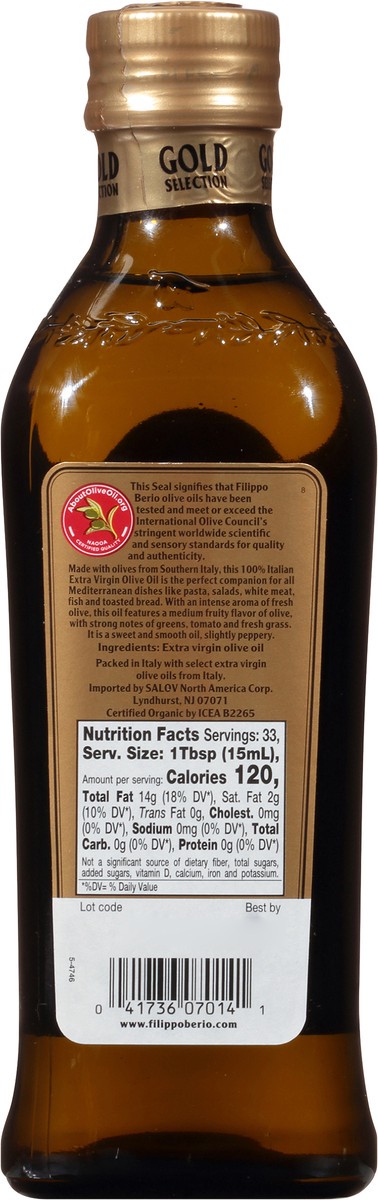 slide 5 of 9, Filippo Berio 100% Italian Gold Selection Extra Virgin Organic Olive Oil 16.9 fl oz, 16.9 fl oz