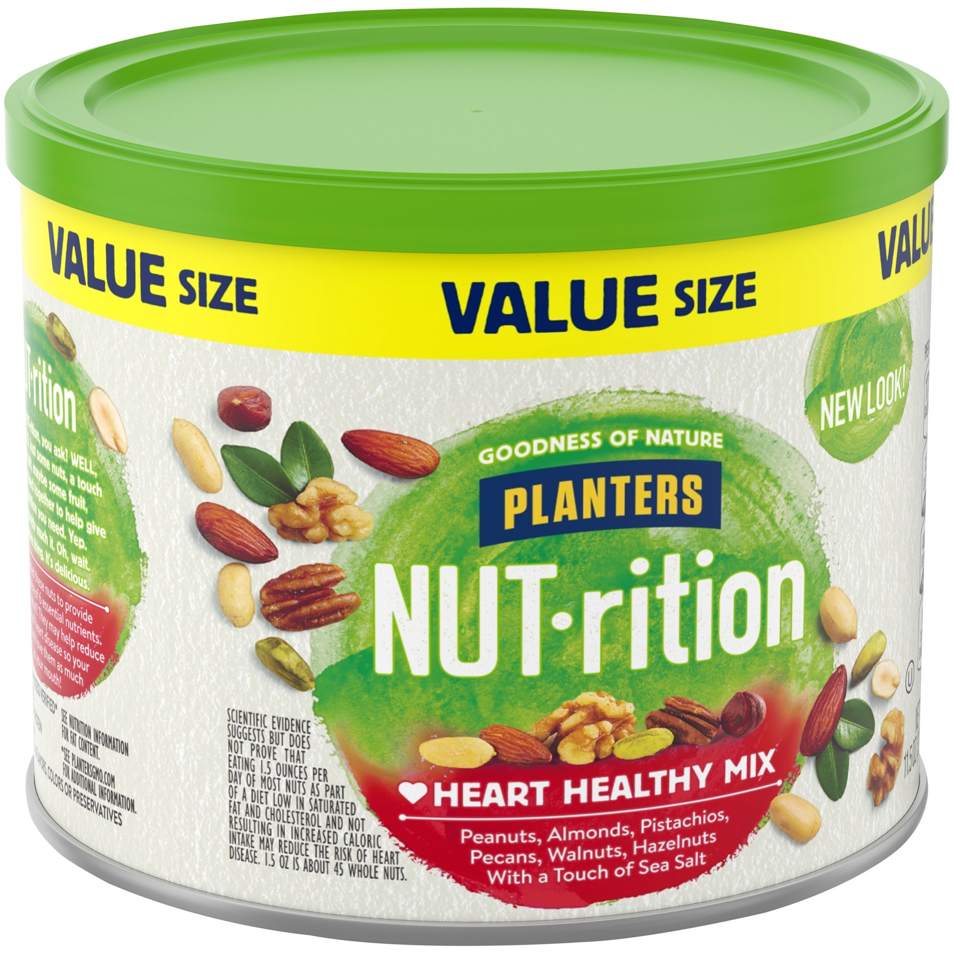 slide 5 of 5, Planters NUT-rition Heart Healthy Value Size Nut Mix with Peanuts, Almonds, Pistachios, Pecans, Walnuts, Hazelnuts & Sea Salt, 11.5 oz Canister, 11.5 oz