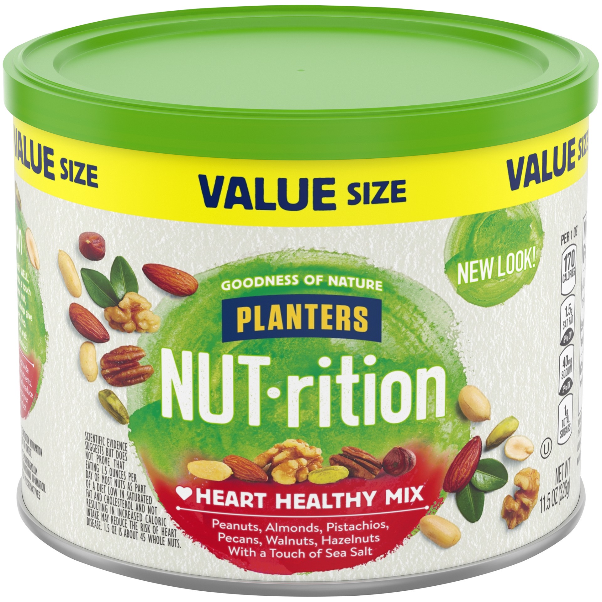 slide 1 of 5, Planters NUT-rition Heart Healthy Value Size Nut Mix with Peanuts, Almonds, Pistachios, Pecans, Walnuts, Hazelnuts & Sea Salt, 11.5 oz Canister, 11.5 oz