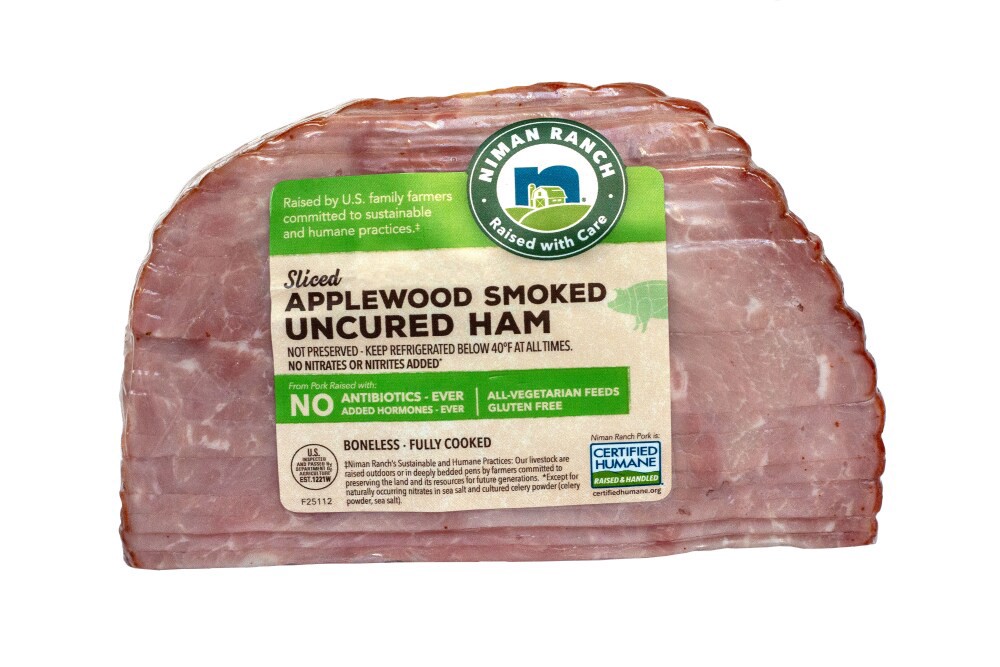 slide 1 of 1, Niman Ranch Sliced Applewood Smoked Uncured Ham, per lb