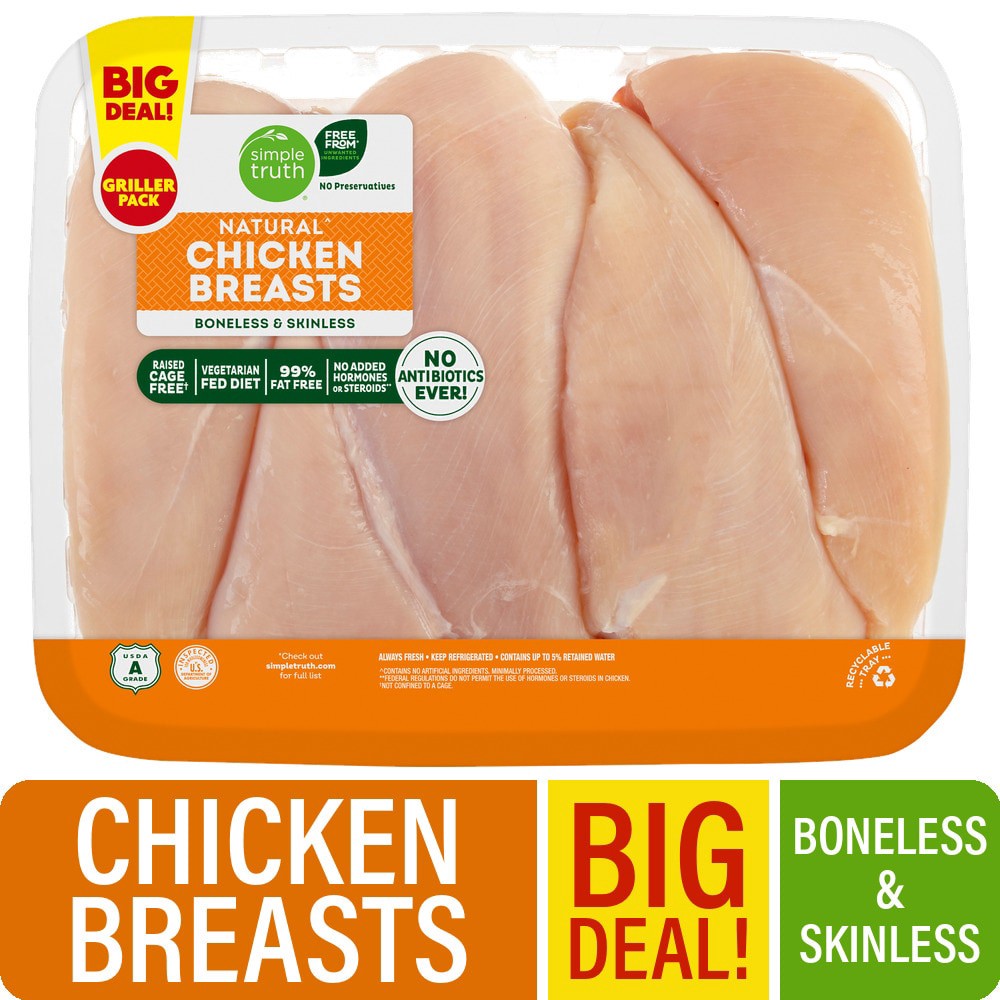 slide 1 of 5, Simple Truth® Natural Boneless Skinless Fresh Chicken Breast Family Pack BIG DEAL!, per lb