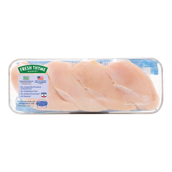 slide 1 of 1, Springer Mountain Farms Fresh Thyme Antibiotic Free Boneless Skinless Chicken Breasts Family Pack, per lb