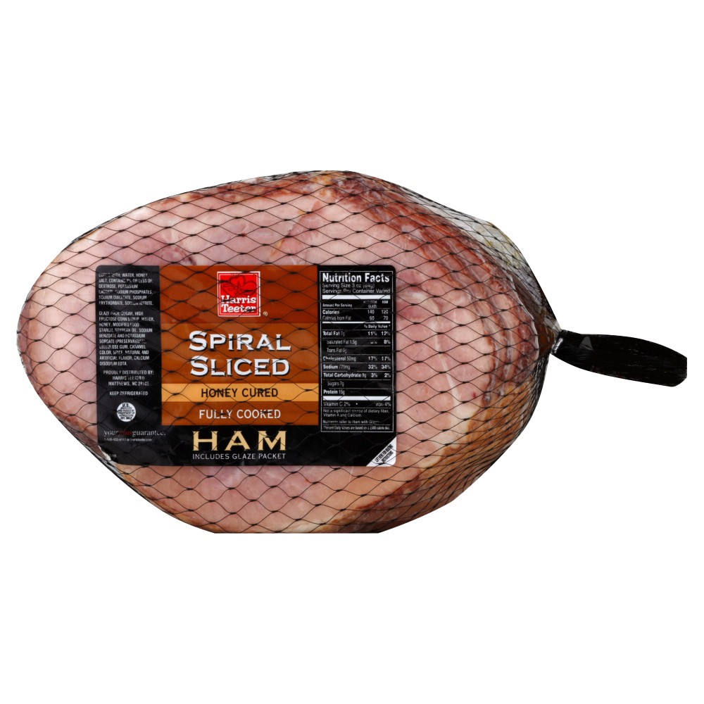 slide 1 of 1, Harris Teeter Spiral Sliced Honey Cured Fully Cooked Half Ham, per lb