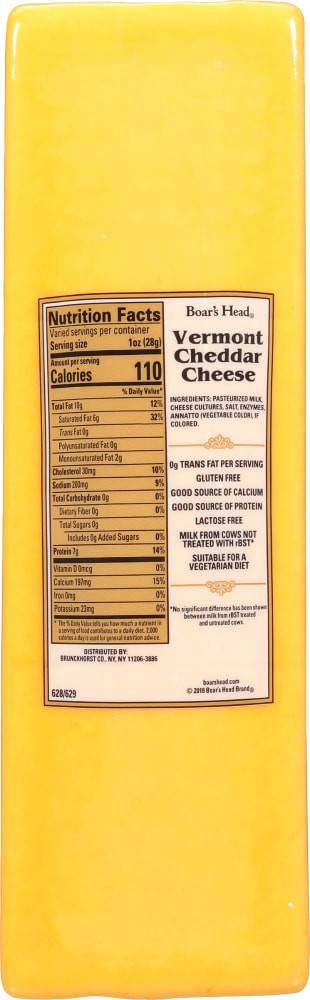 slide 6 of 6, Boar's Head Vermont Cheddar Cheese Yellow, per lb