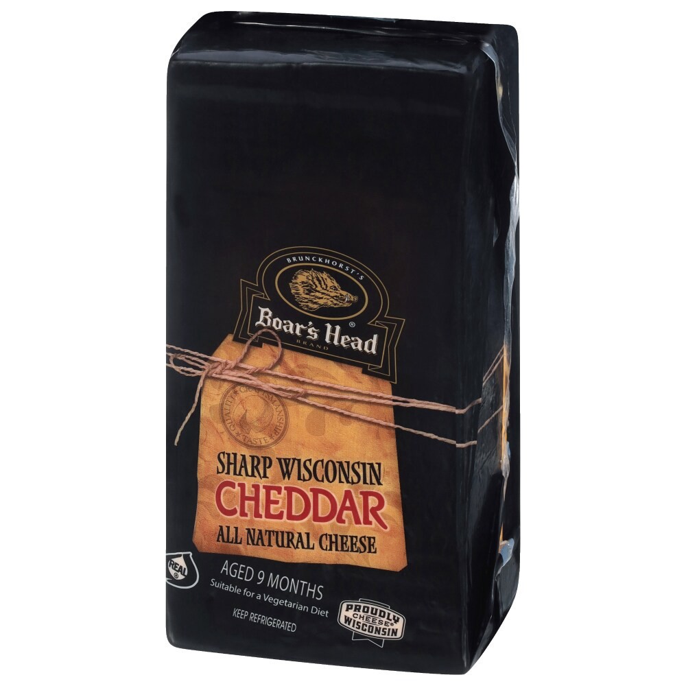 slide 6 of 6, Boar's Head Sharp Wisconsin Cheddar Cheese Black Wax, per lb