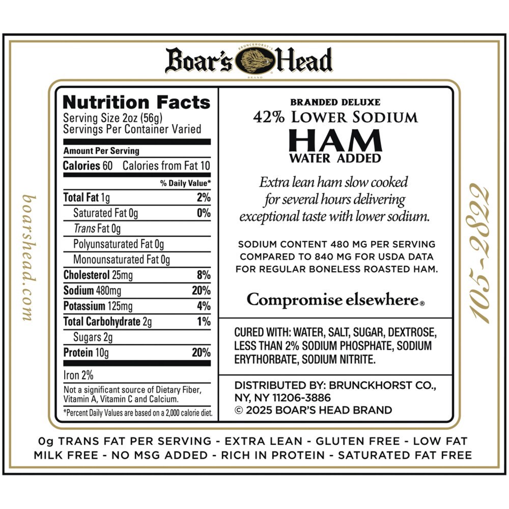 slide 5 of 6, Boar's Head Branded Deluxe Low Sodium Ham, per lb