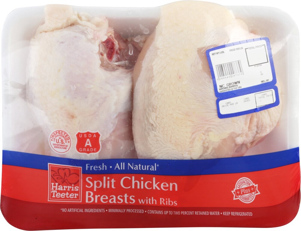 slide 1 of 1, Harris Teeter Bone In Skin On Split Chicken Breast, per lb
