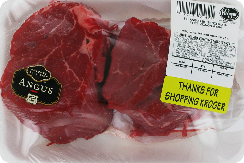 slide 1 of 1, Private Selection Angus Beef Choice Tenderloin Steak (About 2 Steaks Per Pack), per lb