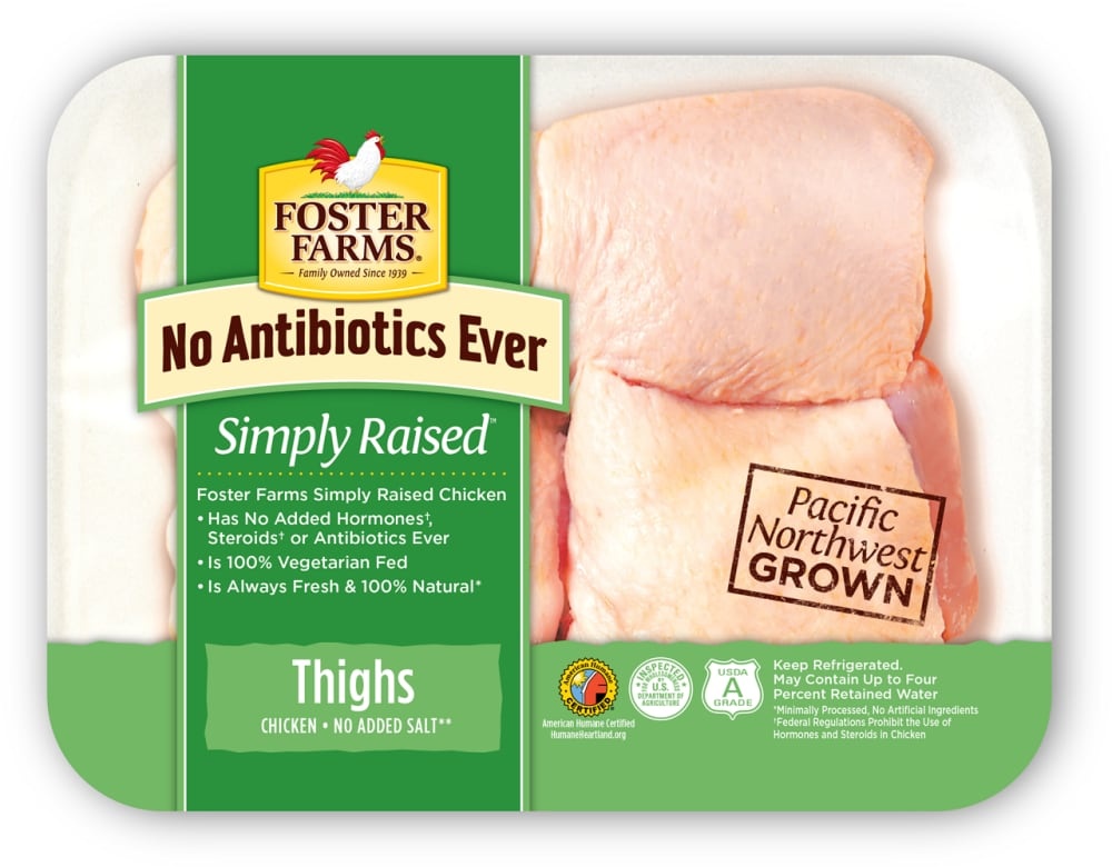 slide 1 of 1, Foster Farms Free Range Simple Raised Chicken Thighs, per lb