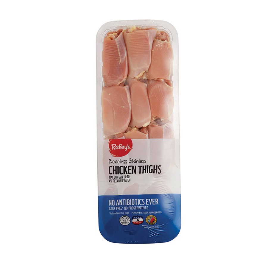 slide 1 of 1, Raley's Chicken Boneless Skinless Thighs Club Pack No Antibiotics Ever Per Pound, per lb