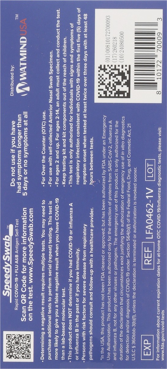 slide 2 of 12, Speedy Swab Ages 2 and Up Rapid COVID-19 + Flu A&B Antigen Self-Test 1 Each, 1 ct