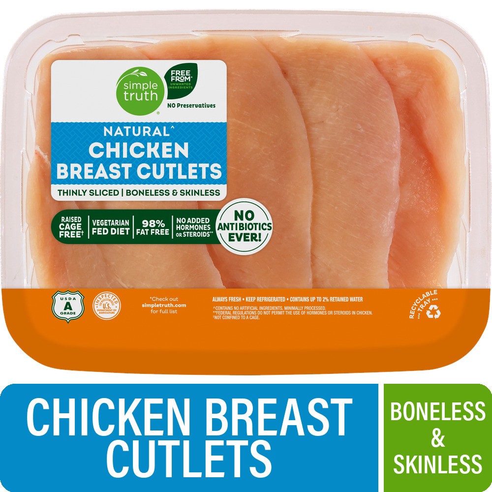 slide 2 of 3, Simple Truth Natural Chicken Breast Cutlets Thinly Sliced (4-6 Per Pack), per lb