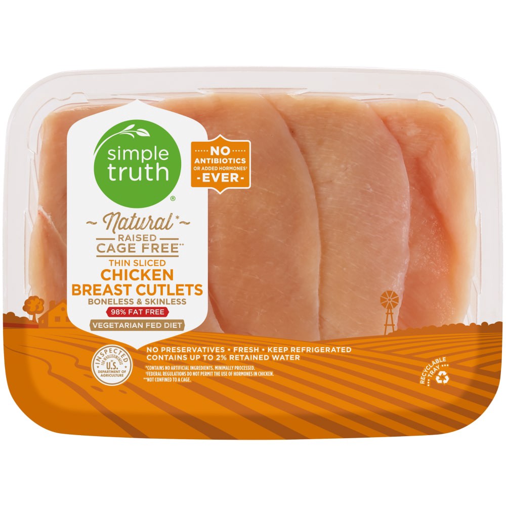 slide 3 of 3, Simple Truth Natural Chicken Breast Cutlets Thinly Sliced (4-6 Per Pack), per lb