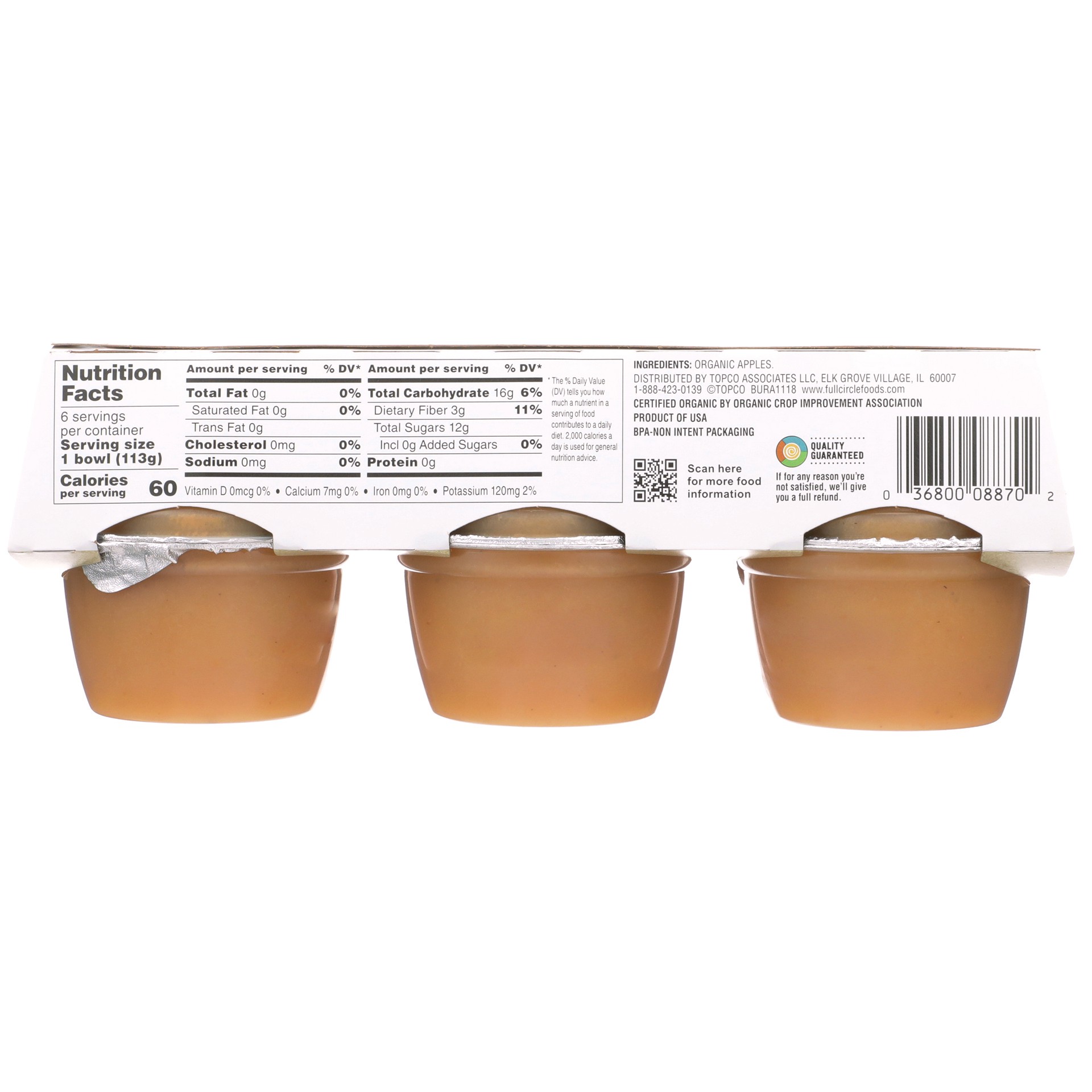 slide 6 of 6, Full Circle Market Organic Unsweetened Applesauce Cups 6 ea, 6 ct