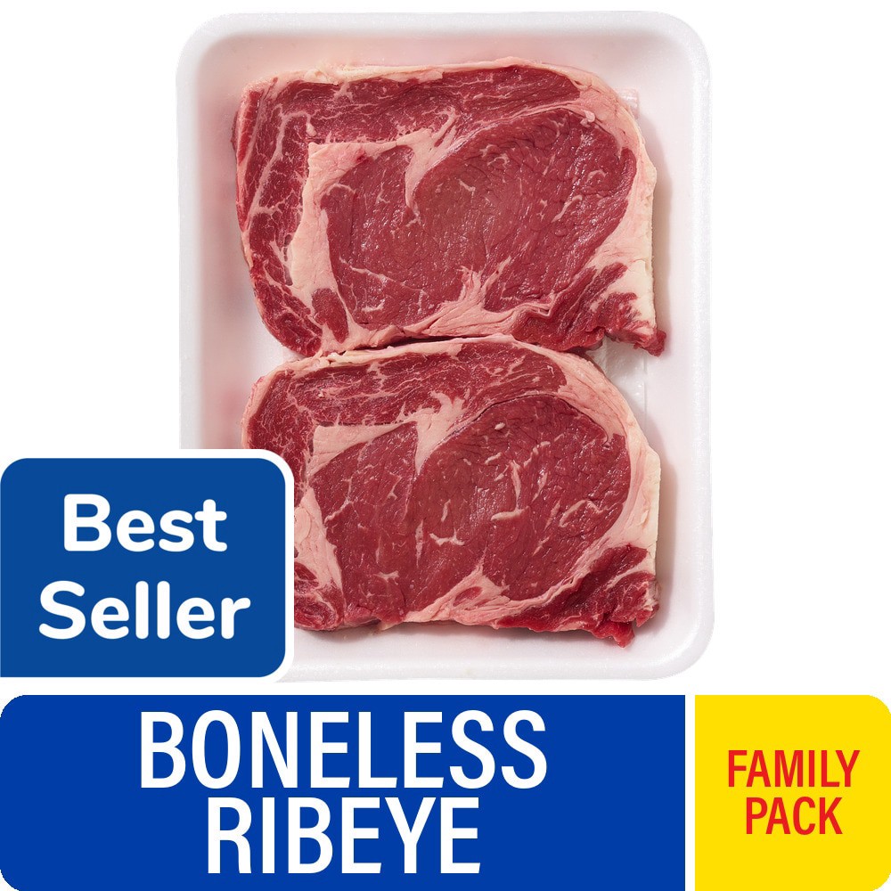 slide 3 of 6, Choice Boneless Ribeye Beef Steak Family Pack, per lb