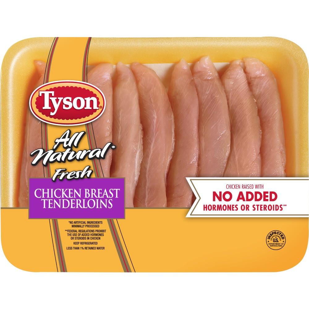 slide 2 of 6, Tyson All Natural Chicken Breast Tenderloins (8-10 Per Pack), per lb