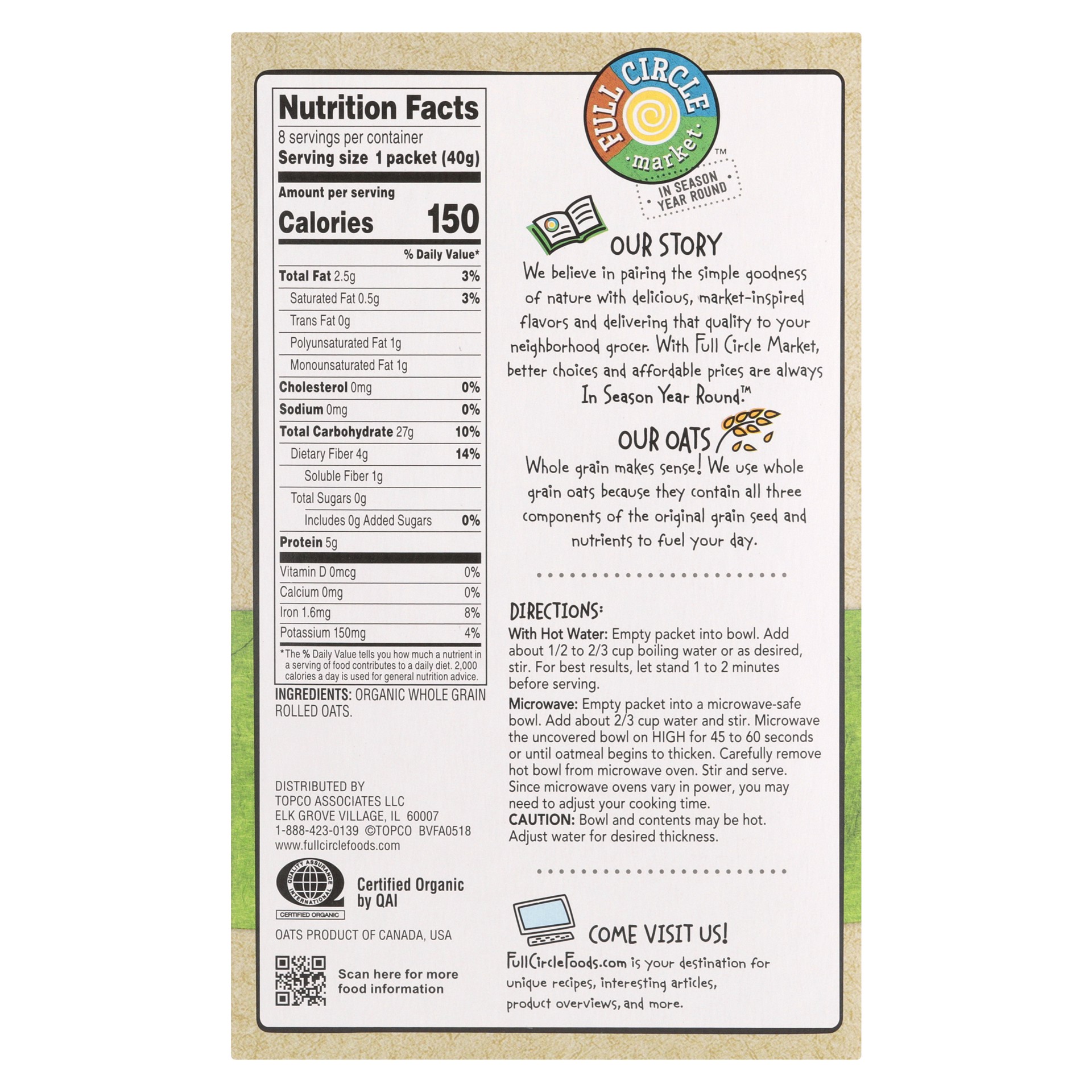 slide 3 of 6, Full Circle Market Organic Instant Oatmeal Original, 8 ct