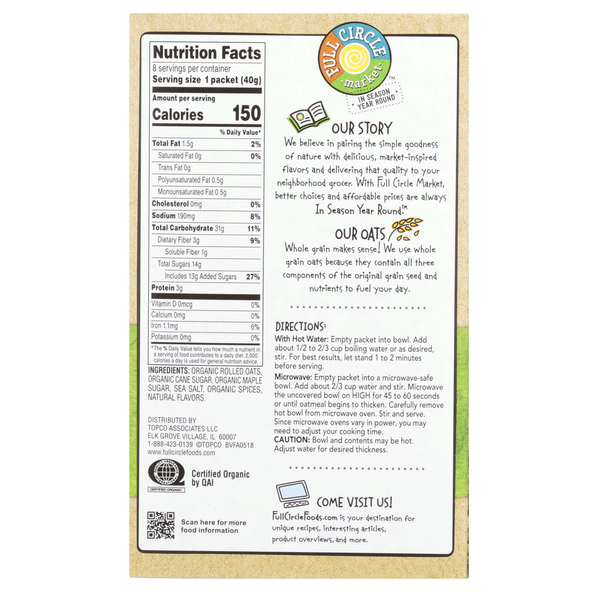 slide 2 of 6, Full Circle Market Organic Maple & Spice Instant Oatmeal - 8 ct, 8 ct