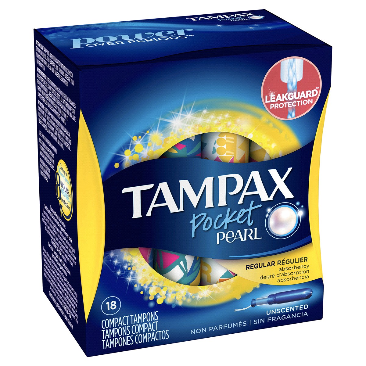 slide 11 of 11, Tampax Radiant Tampons, with LeakGuard Braid, Regular Absorbency, Unscented, 28 Count, 28 ct