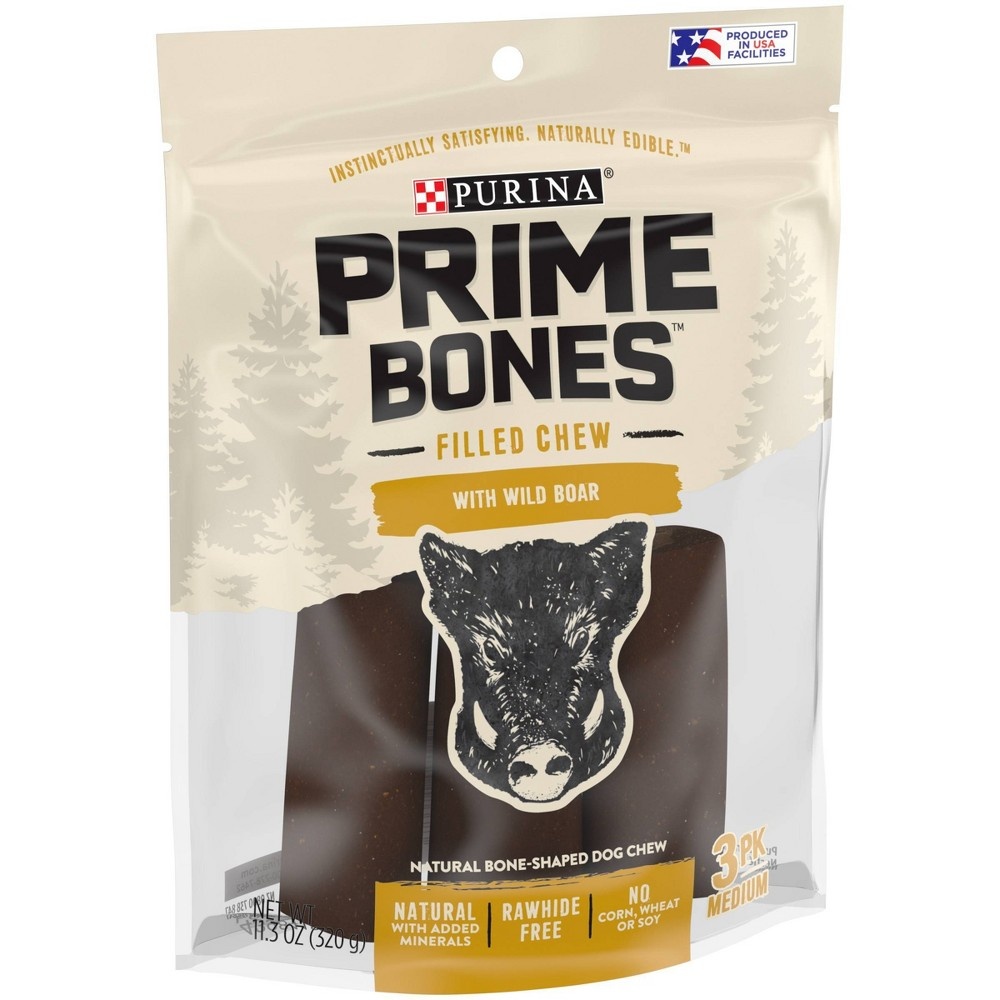 slide 3 of 5, Purina Prime Bones Filled Chew With Wild Boar Natural Medium Dog Treats, 3 ct; 11.3 oz