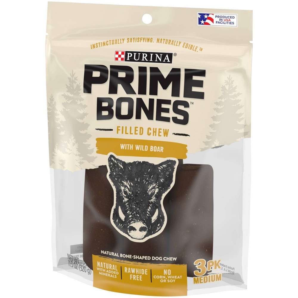 slide 4 of 5, Purina Prime Bones Filled Chew With Wild Boar Natural Medium Dog Treats, 3 ct; 11.3 oz