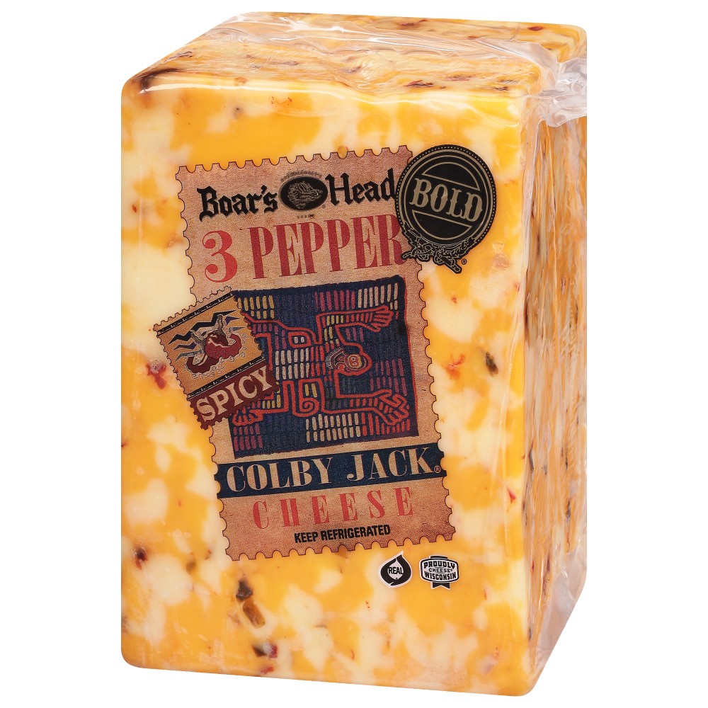 slide 3 of 6, Boar's Head 3-Pepper Colby Jack Cheese, per lb