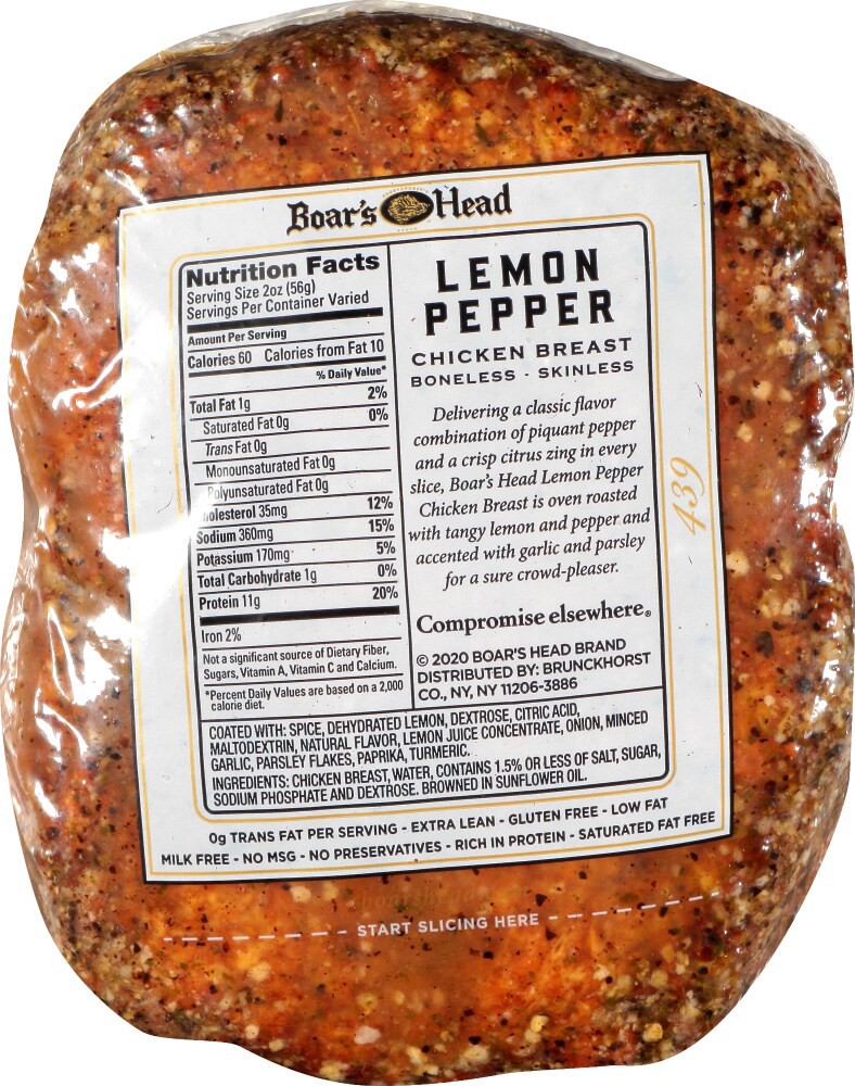 slide 3 of 6, Boar's Head Lemon Pepper Oven Roasted Boneless Skinless Chicken Breast, per lb