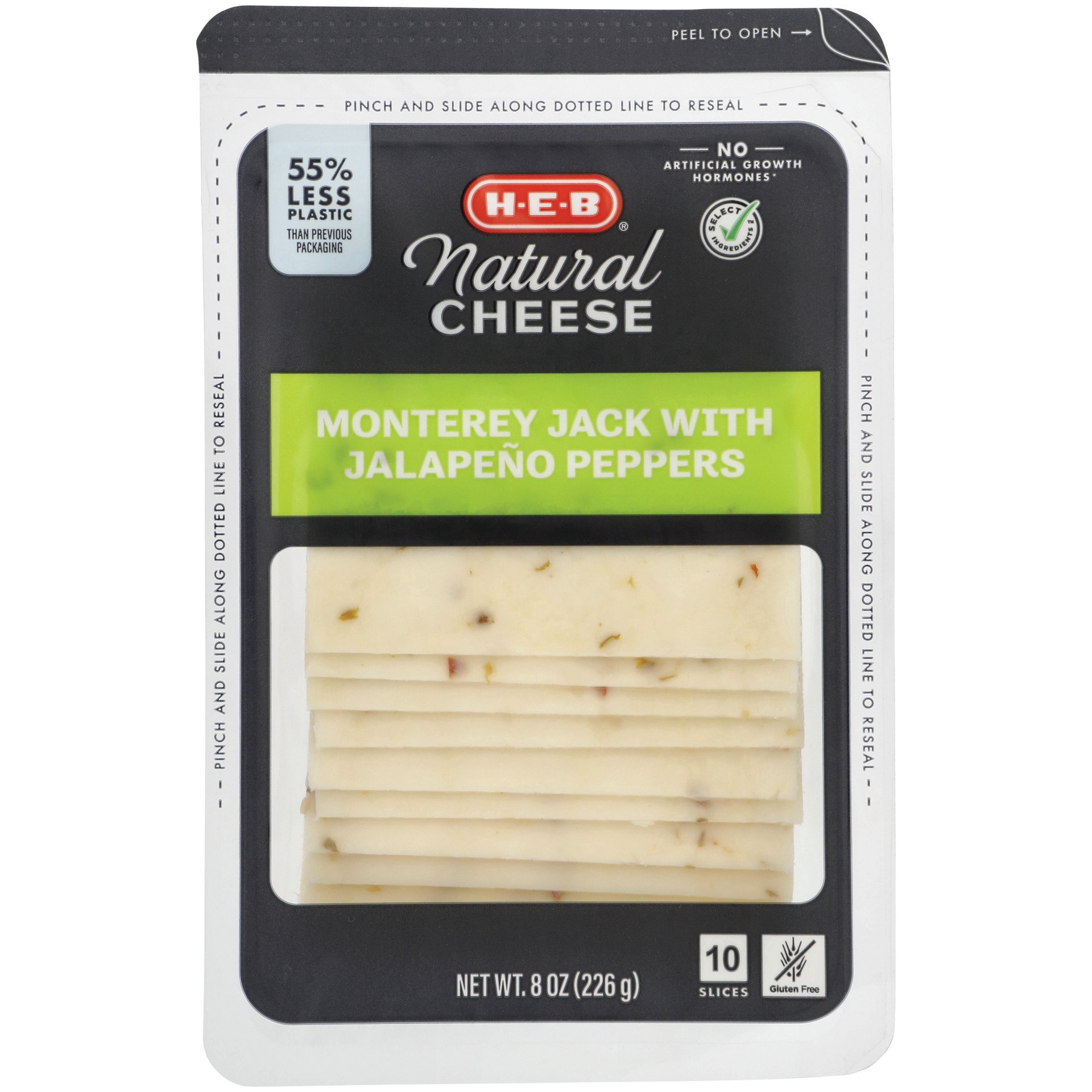 slide 1 of 1, H-E-B Monterey Jack with Jalapeno Peppers Sliced Cheese, 10 ct
