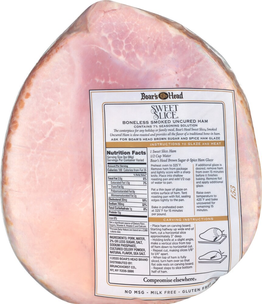 slide 4 of 6, Boar's Head Sweet Slice Boneless Smoked Sliced Ham (Sold As A Whole Ham), per lb