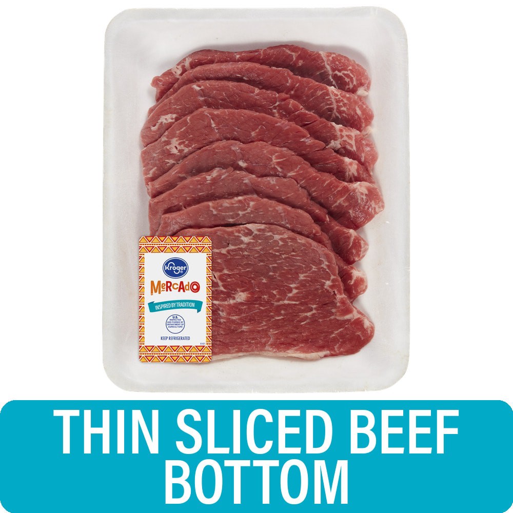 slide 3 of 5, Kroger Mercado Thin Sliced Beef Bottom Round Steak, per lb