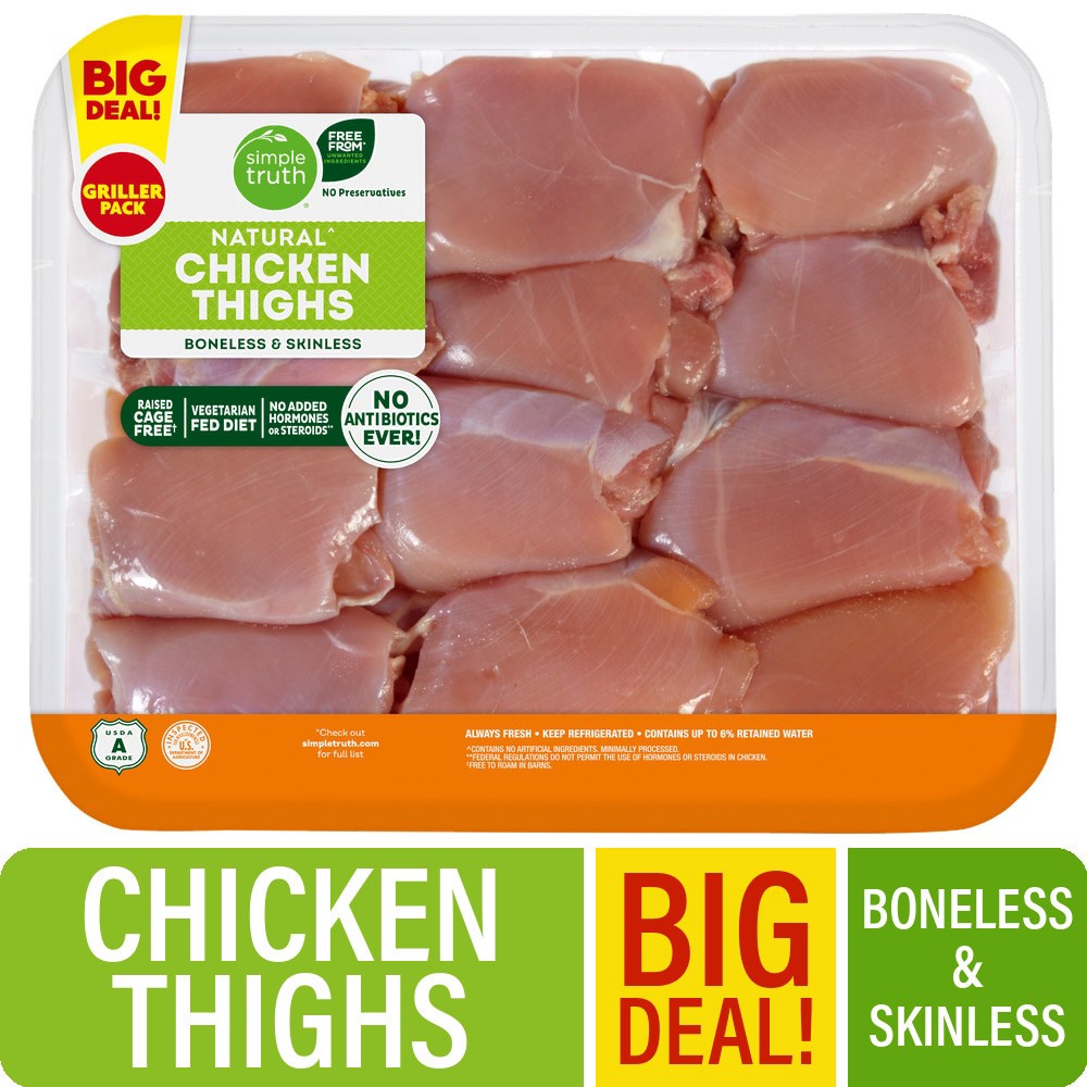 slide 4 of 5, Simple Truth Boneless & Skinless Chicken Thighs, per lb