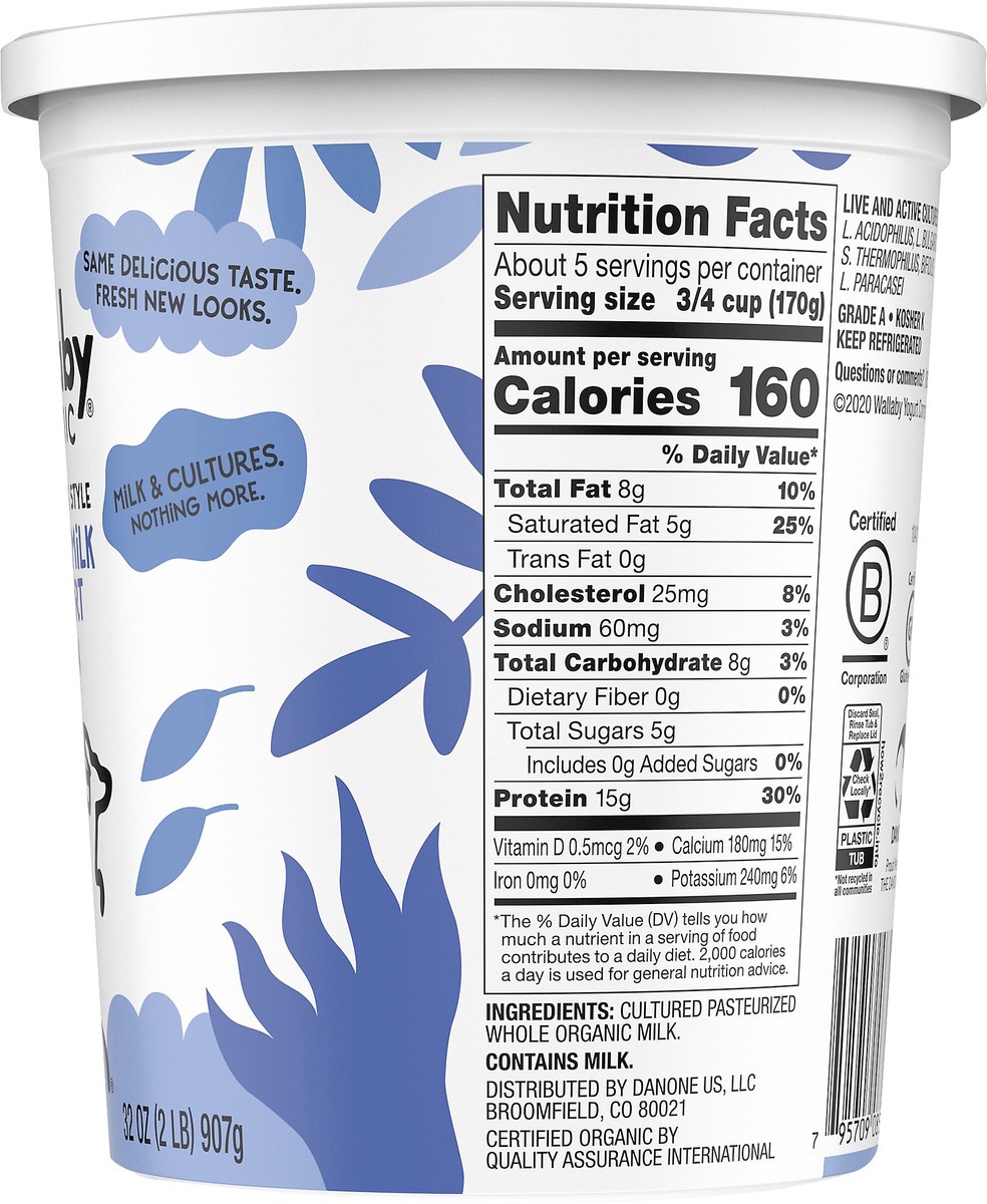 slide 2 of 7, Wallaby Organic Aussie Greek Whole Milk Yogurt, Plain, USDA Organic, 32 oz., 32 fl oz