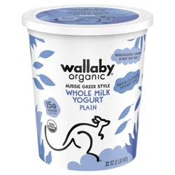 Wallaby Organic Whole Milk Plain Greek Yogurt, 32 oz Tub