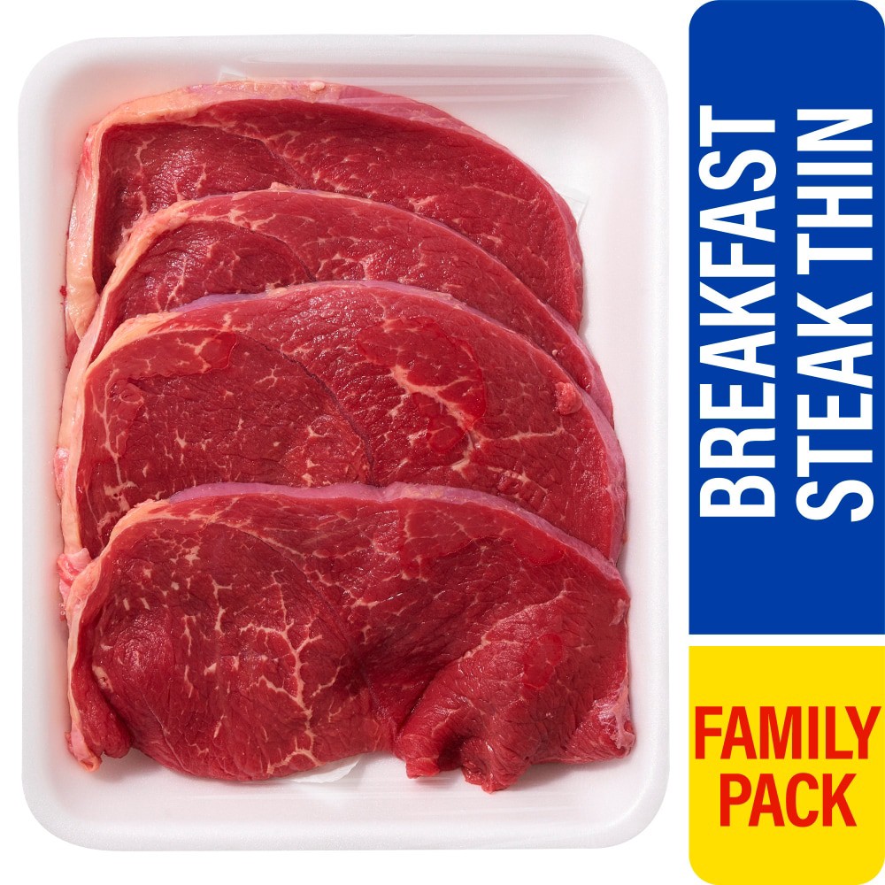 slide 2 of 5, Thin Cut Breakfast Beef Steak Family Pack, per lb