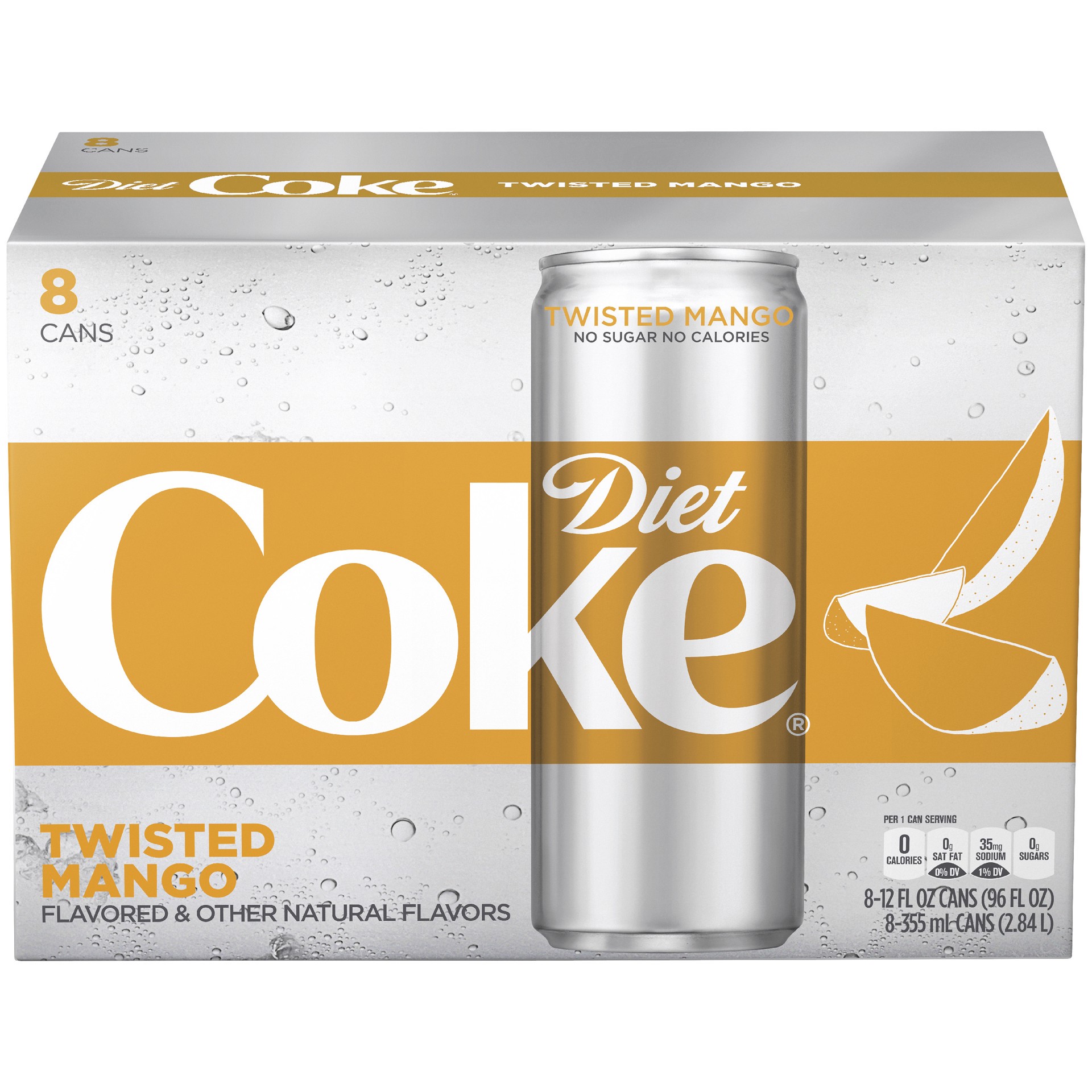 slide 3 of 7, Diet Coke Twisted Mango Soda Soft Drink- 96 fl oz, 8 ct; 12 fl oz