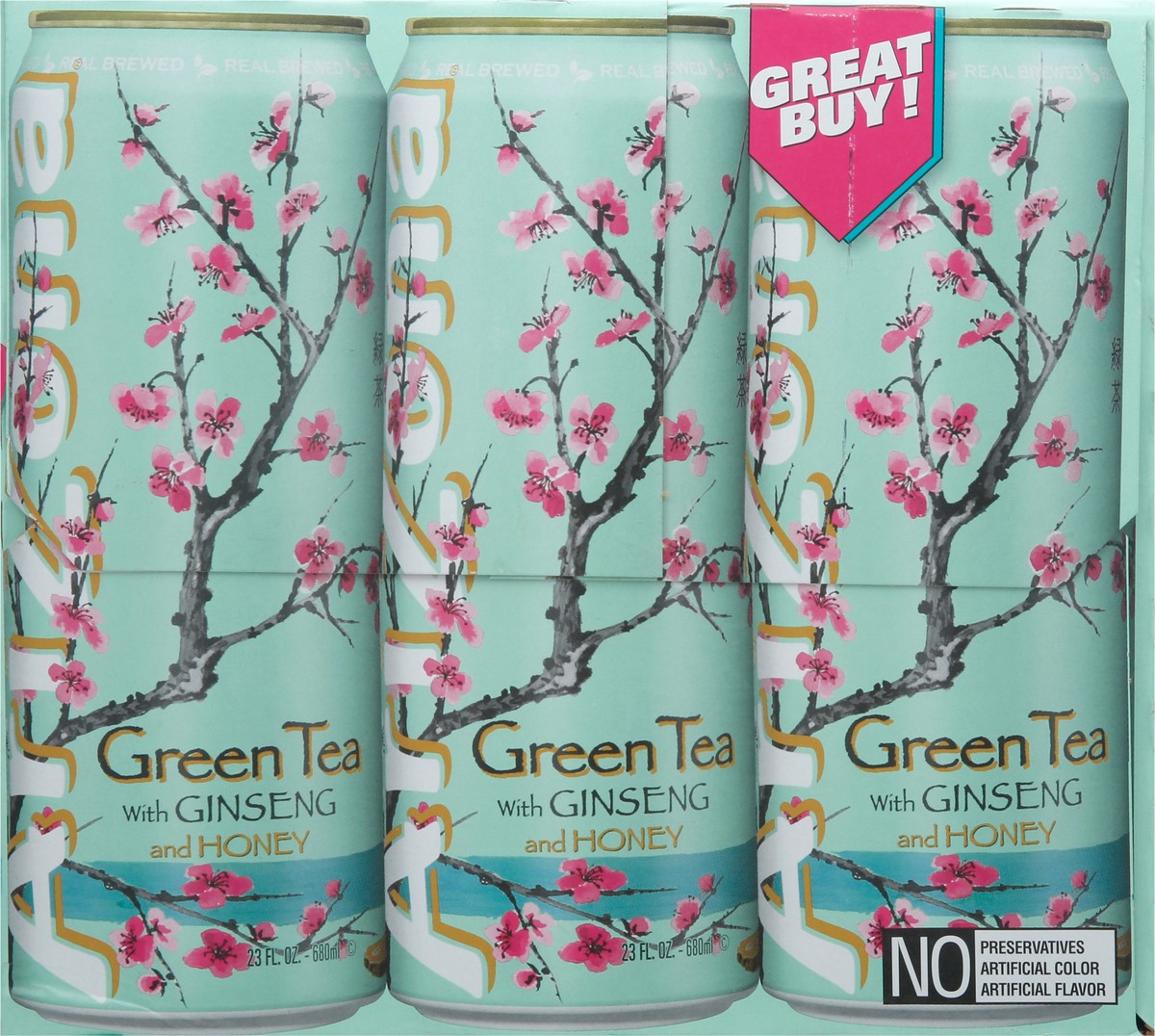 slide 14 of 14, AriZona 12 Pack with Ginseng and Honey Green Tea 12 - 23 fl oz Cans - 12 ct, 12 ct; 23 fl oz
